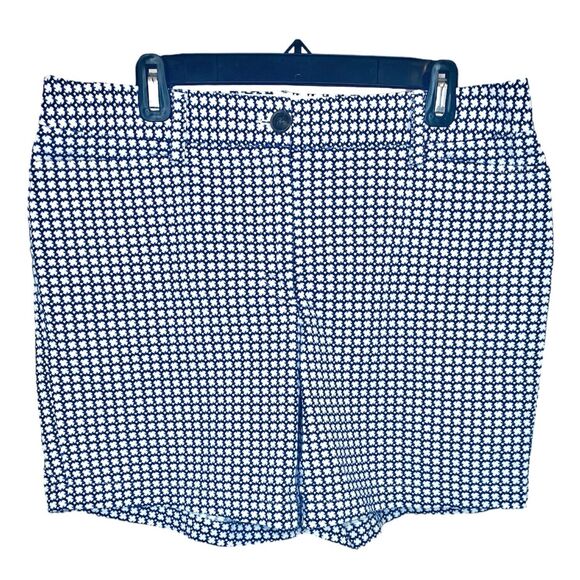 Lands' End Pants - Lands End Mid-Rise 7" Women's Shorts Size 12 Blue & White Geometric Print Fit 2